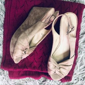 NWOT Suede Bow Peep Toe Wedge